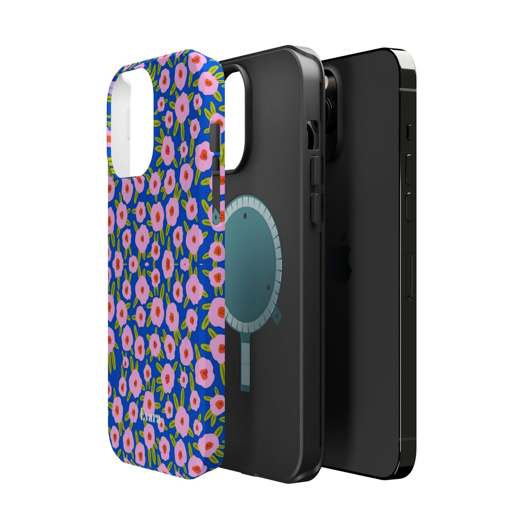Bright Blue & Pink Floral Phone Case- Magsafe