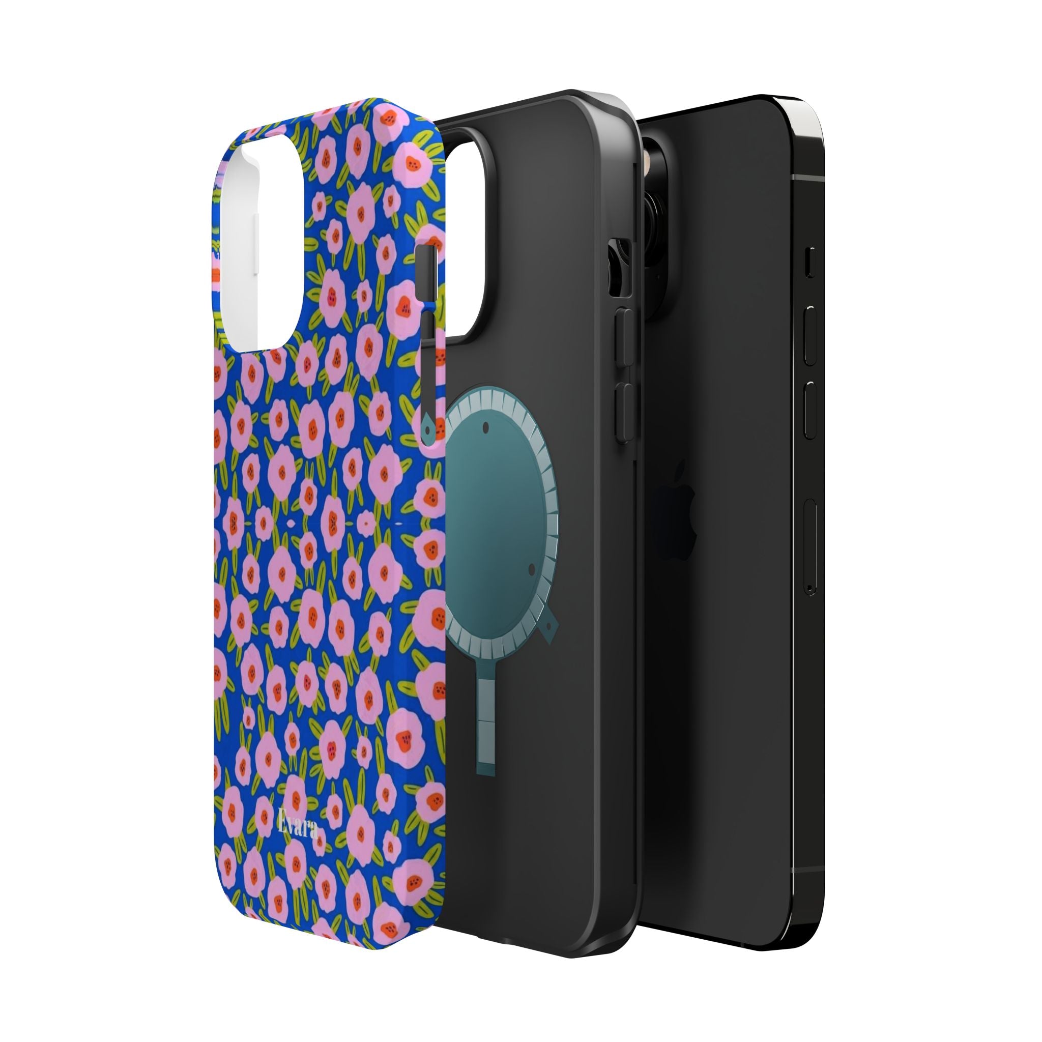 Bright Blue & Pink Floral Phone Case- Magsafe