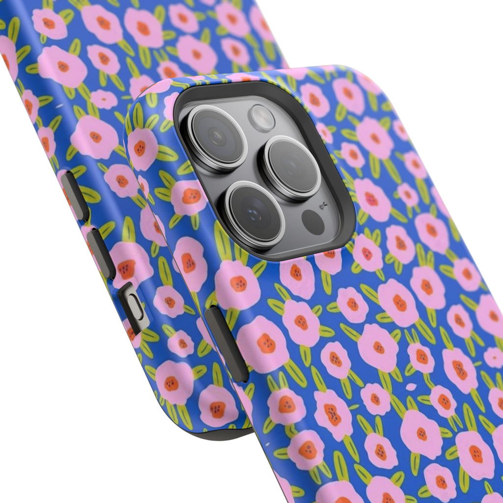Bright Blue & Pink Floral Phone Case- Magsafe