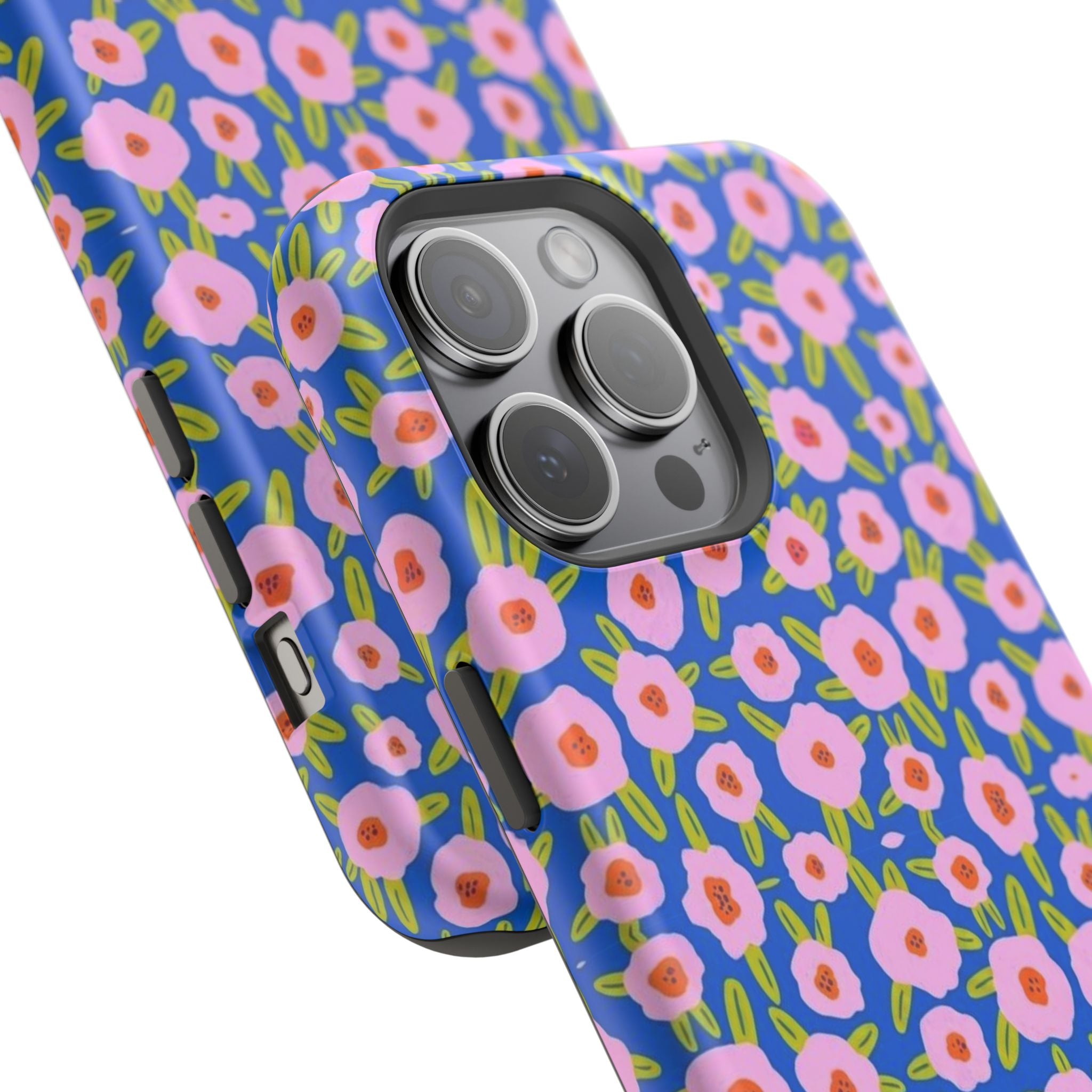 Bright Blue & Pink Floral Phone Case- Magsafe