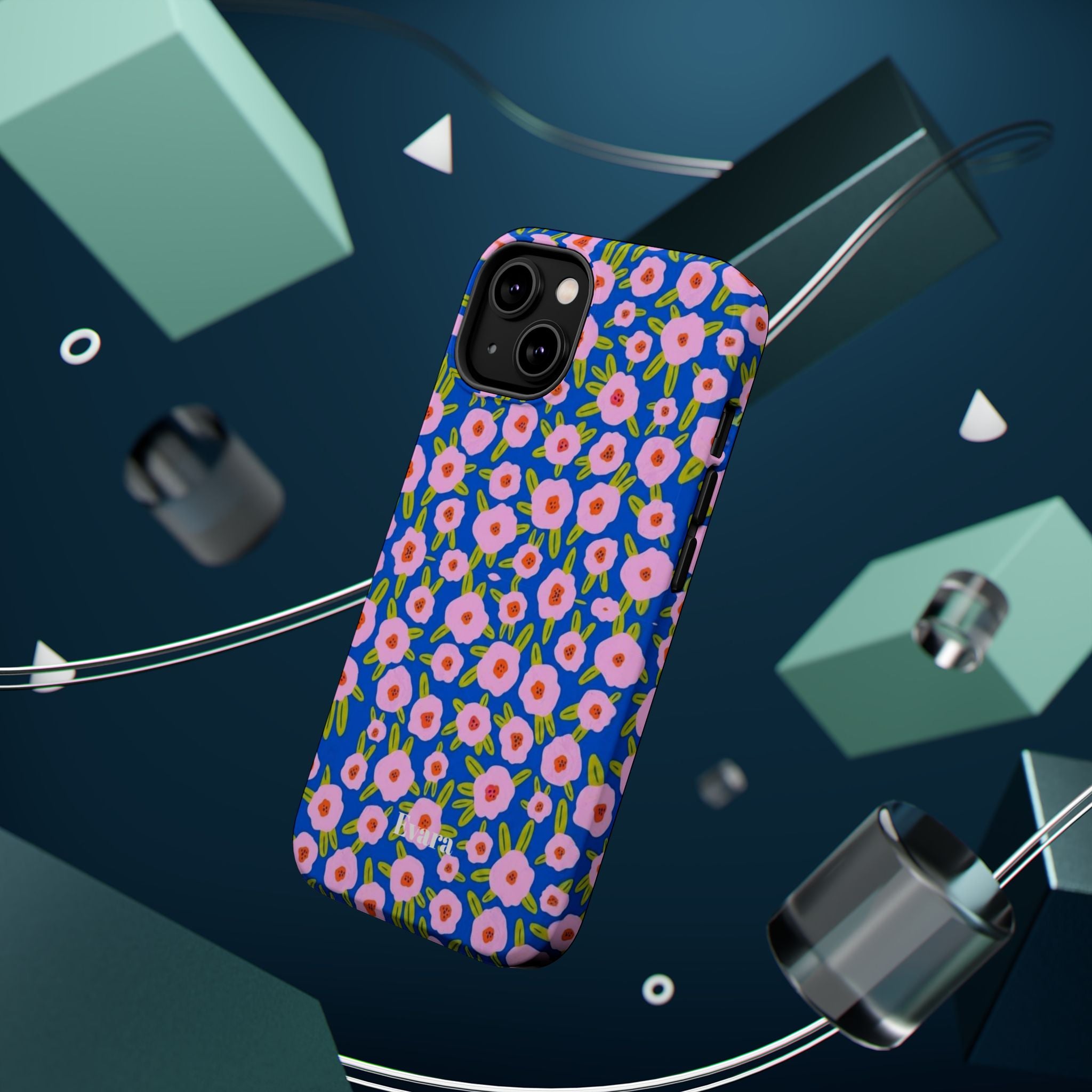 Bright Blue & Pink Floral Phone Case- Magsafe