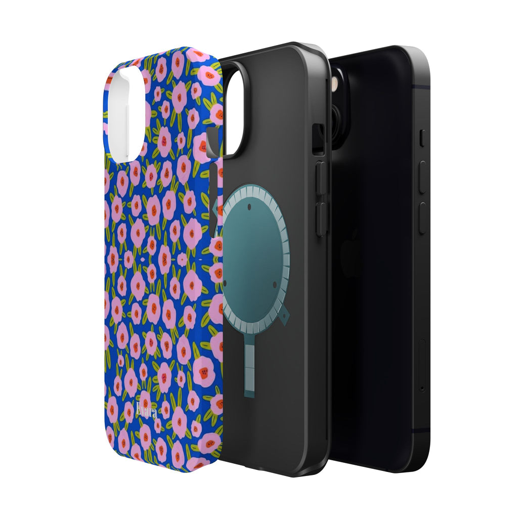 Bright Blue & Pink Floral Phone Case- Magsafe