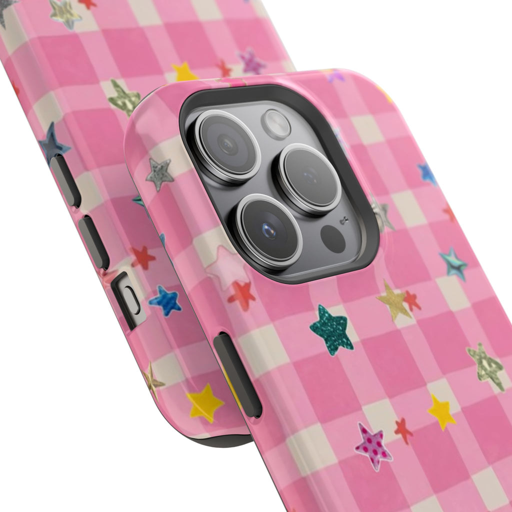 Pink Gingham Star Phone Case- Magsafe