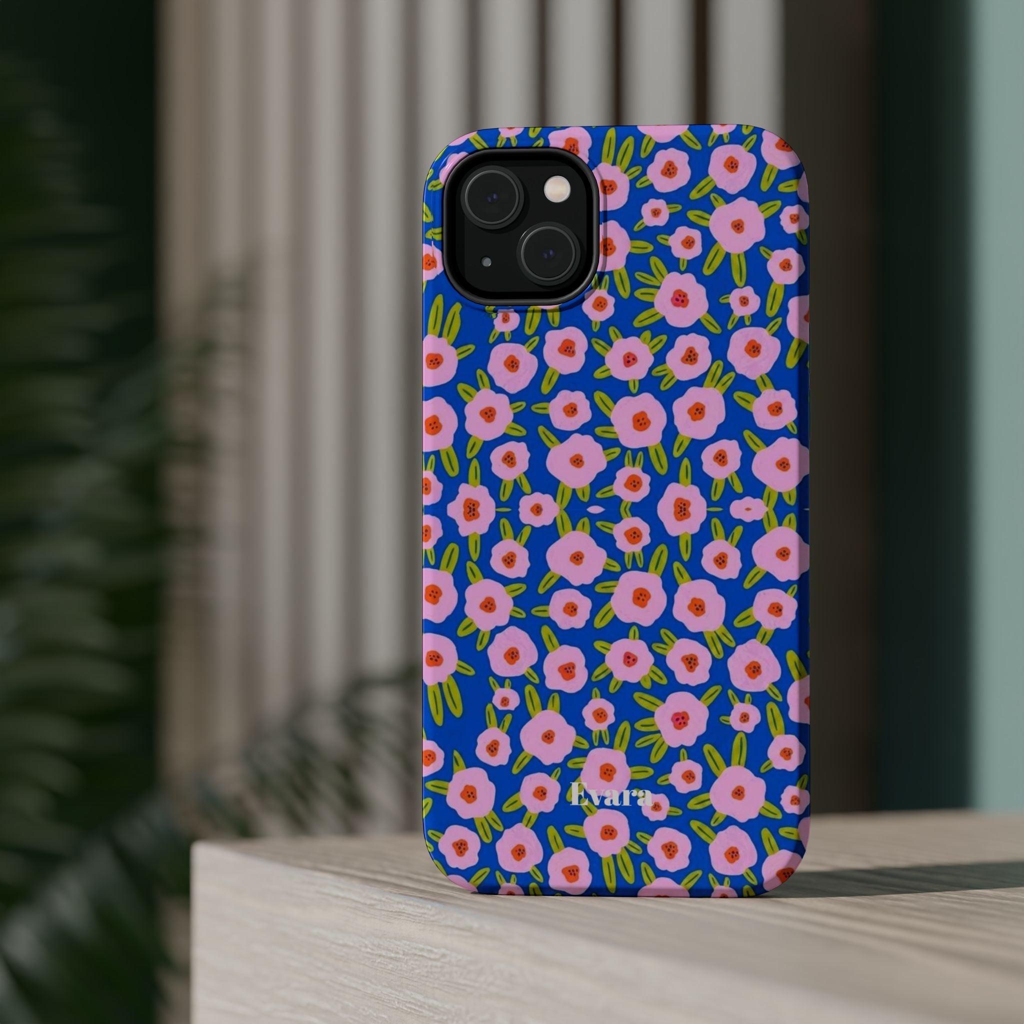 Bright Blue & Pink Floral Phone Case- Magsafe