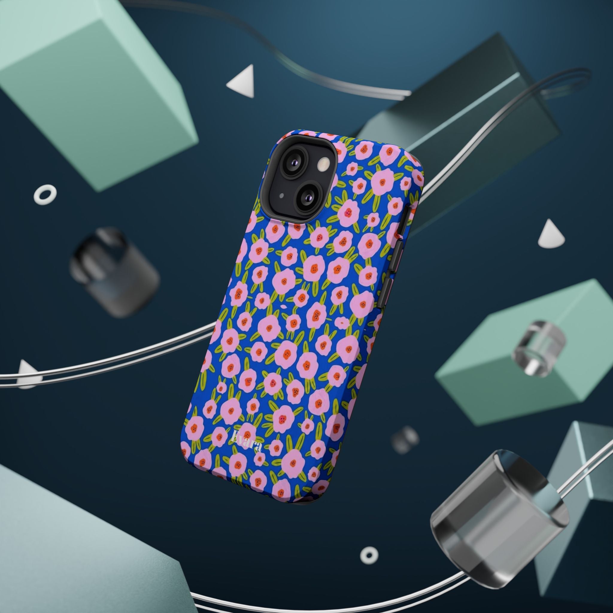 Bright Blue & Pink Floral Phone Case- Magsafe