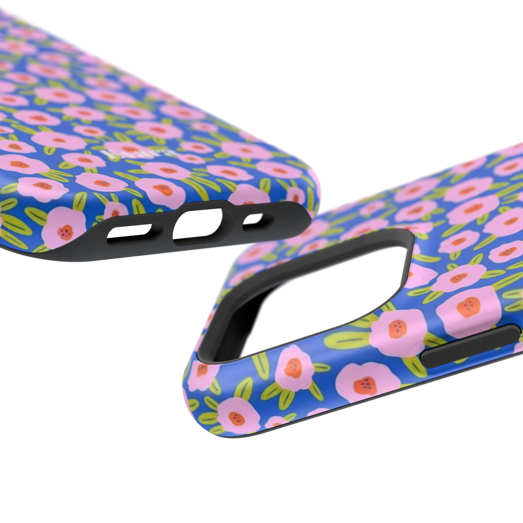 Bright Blue & Pink Floral Phone Case- Magsafe