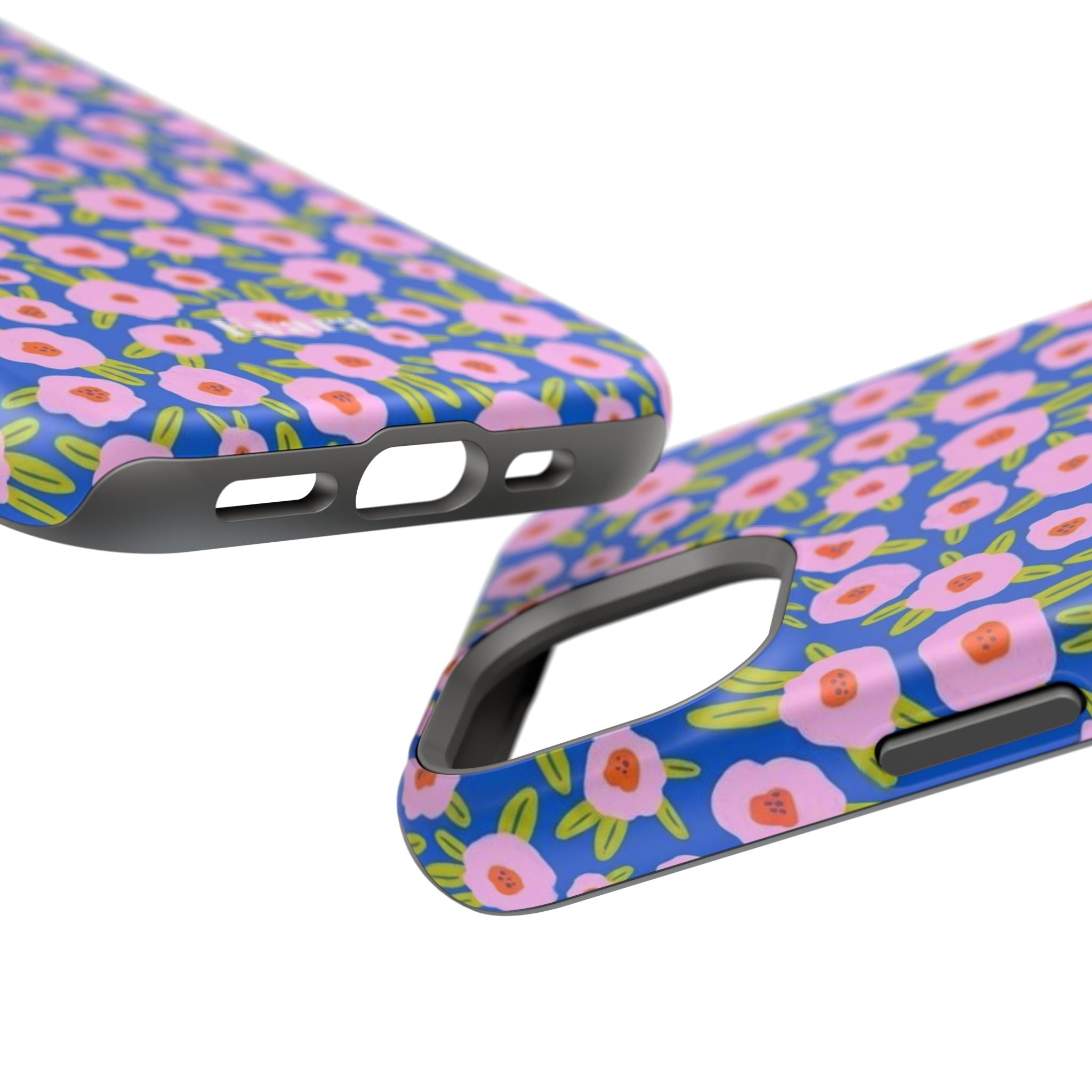 Bright Blue & Pink Floral Phone Case- Magsafe