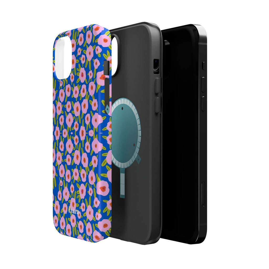Bright Blue & Pink Floral Phone Case- Magsafe