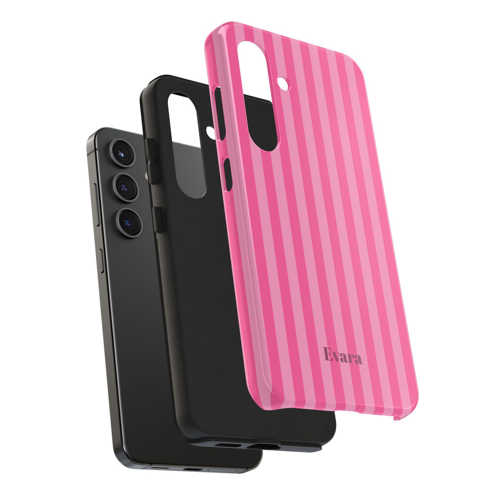 Pink Vertical Stripe Phone Case — Personalized Name Option