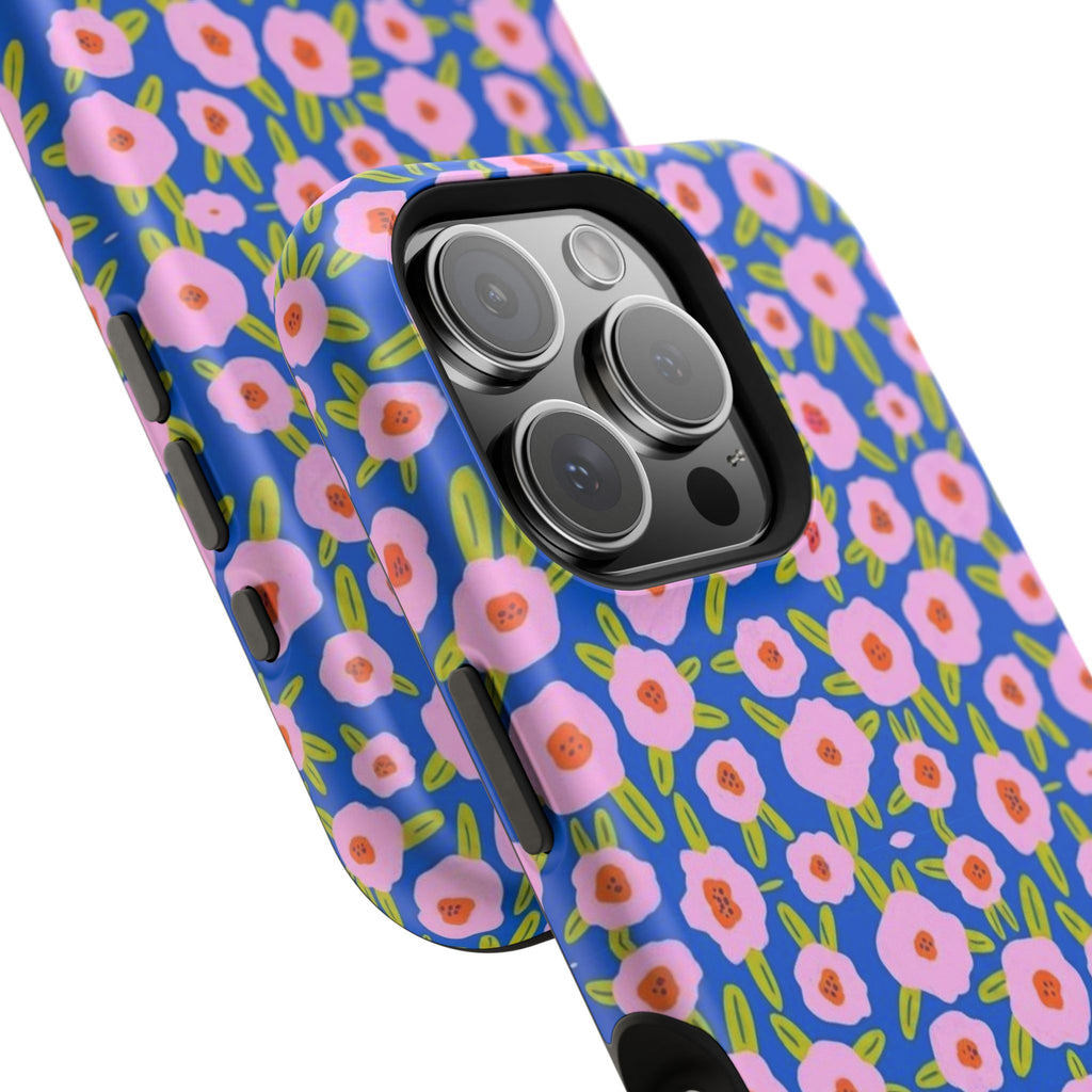 Bright Blue & Pink Floral Phone Case- Magsafe