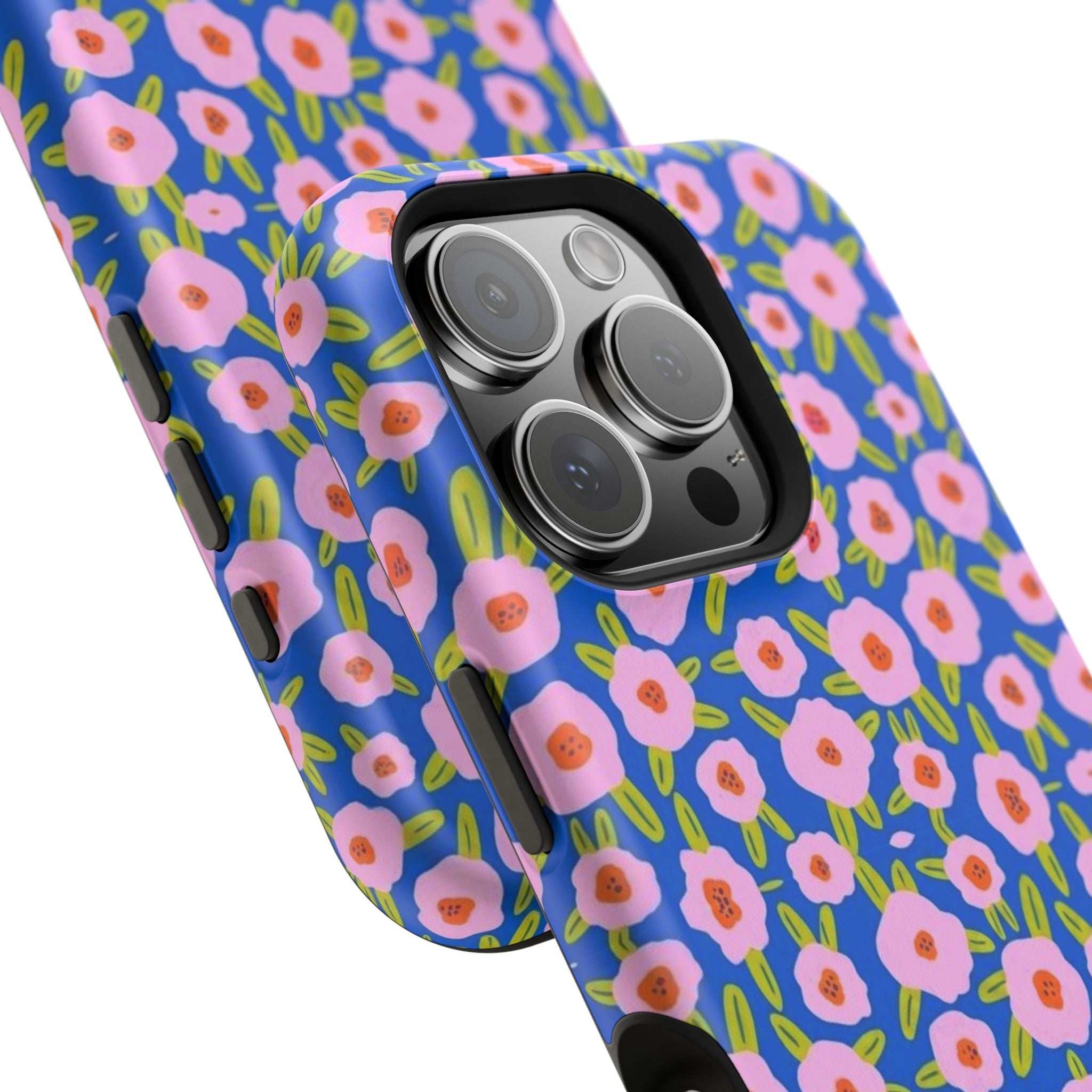 Bright Blue & Pink Floral Phone Case- Magsafe