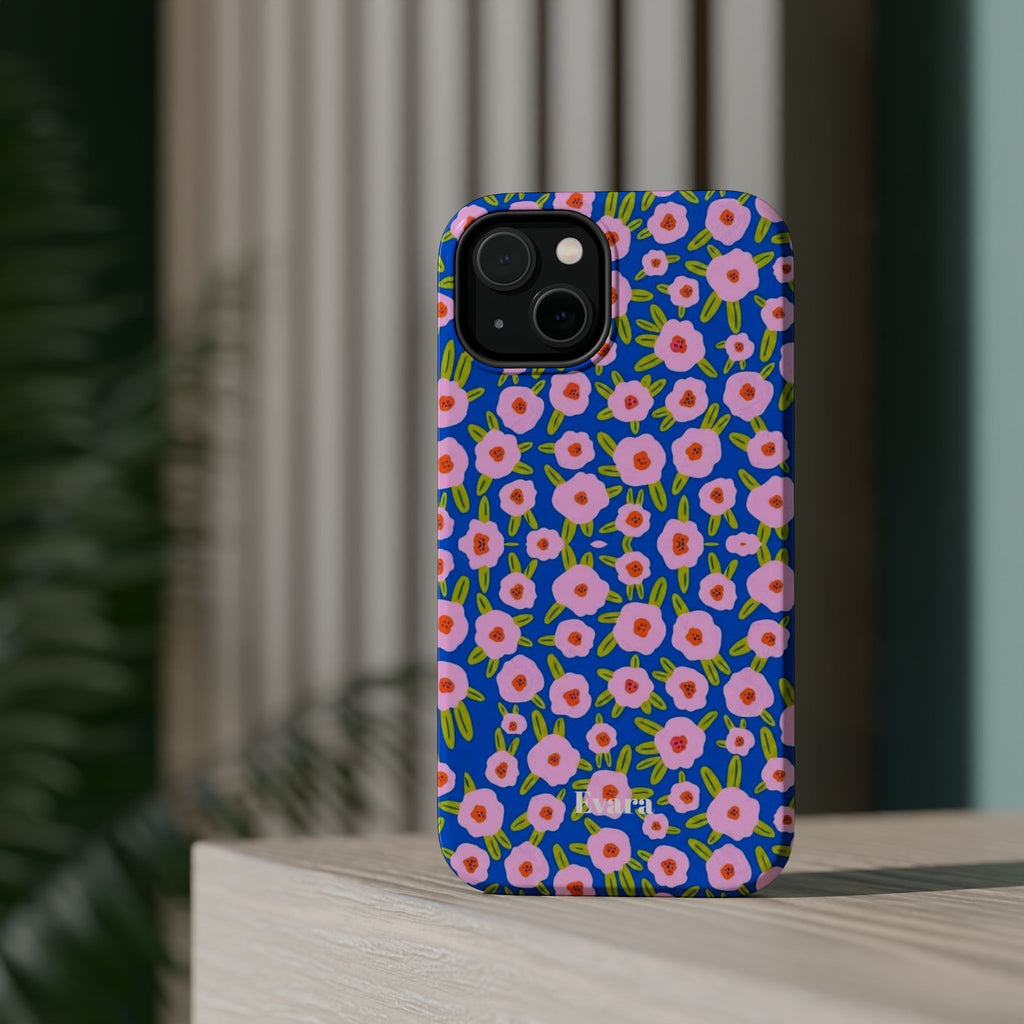 Bright Blue & Pink Floral Phone Case- Magsafe