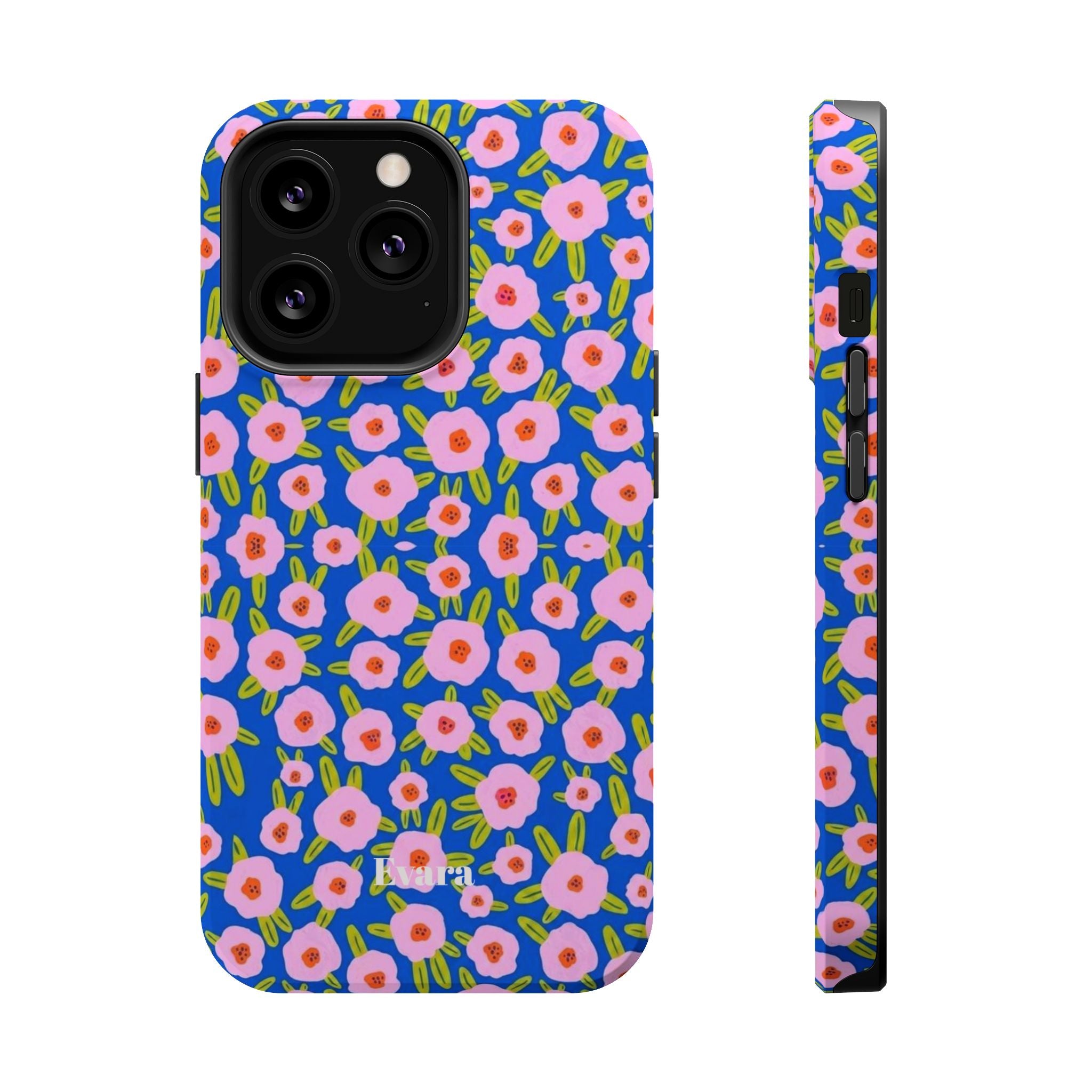 Bright Blue & Pink Floral Phone Case- Magsafe