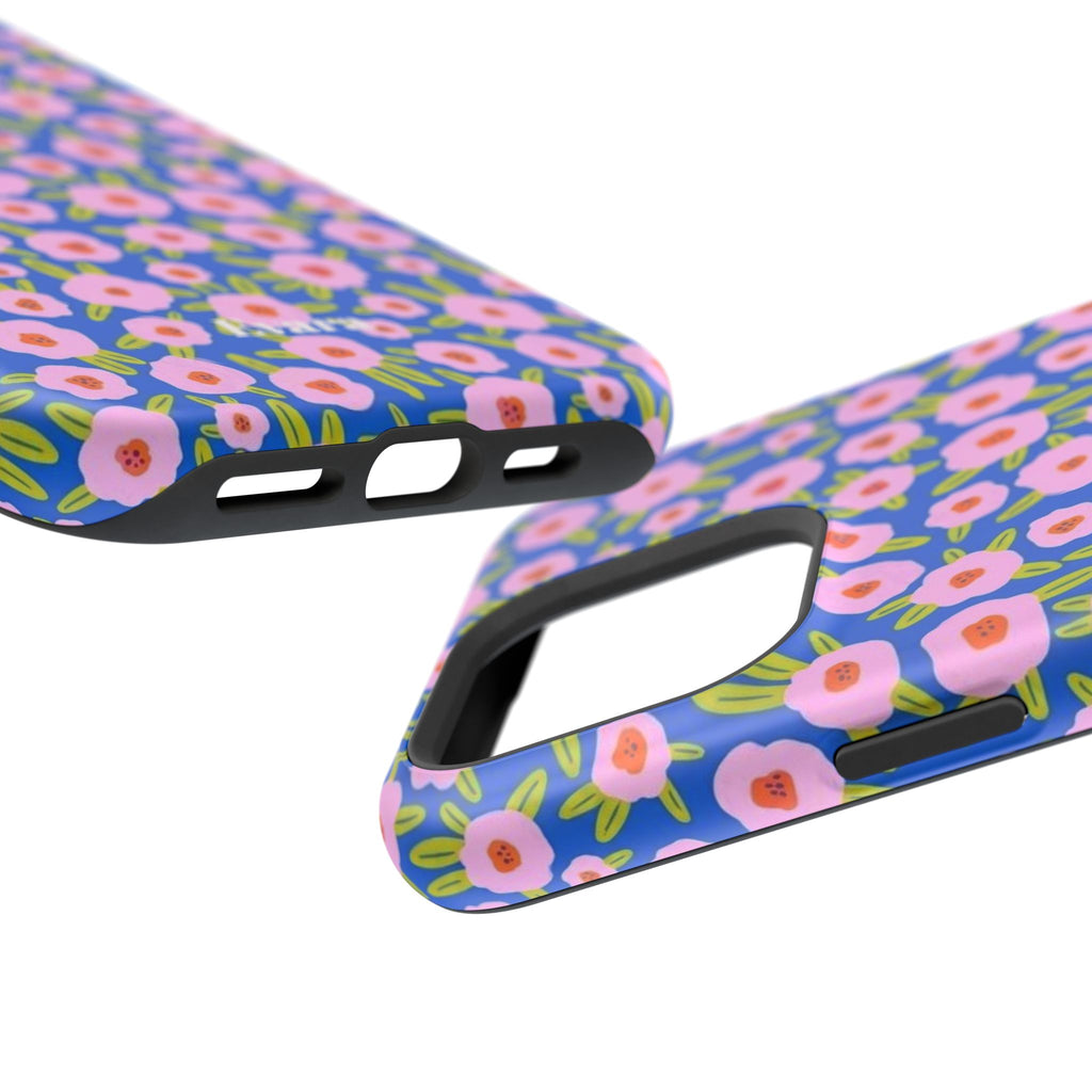 Bright Blue & Pink Floral Phone Case- Magsafe
