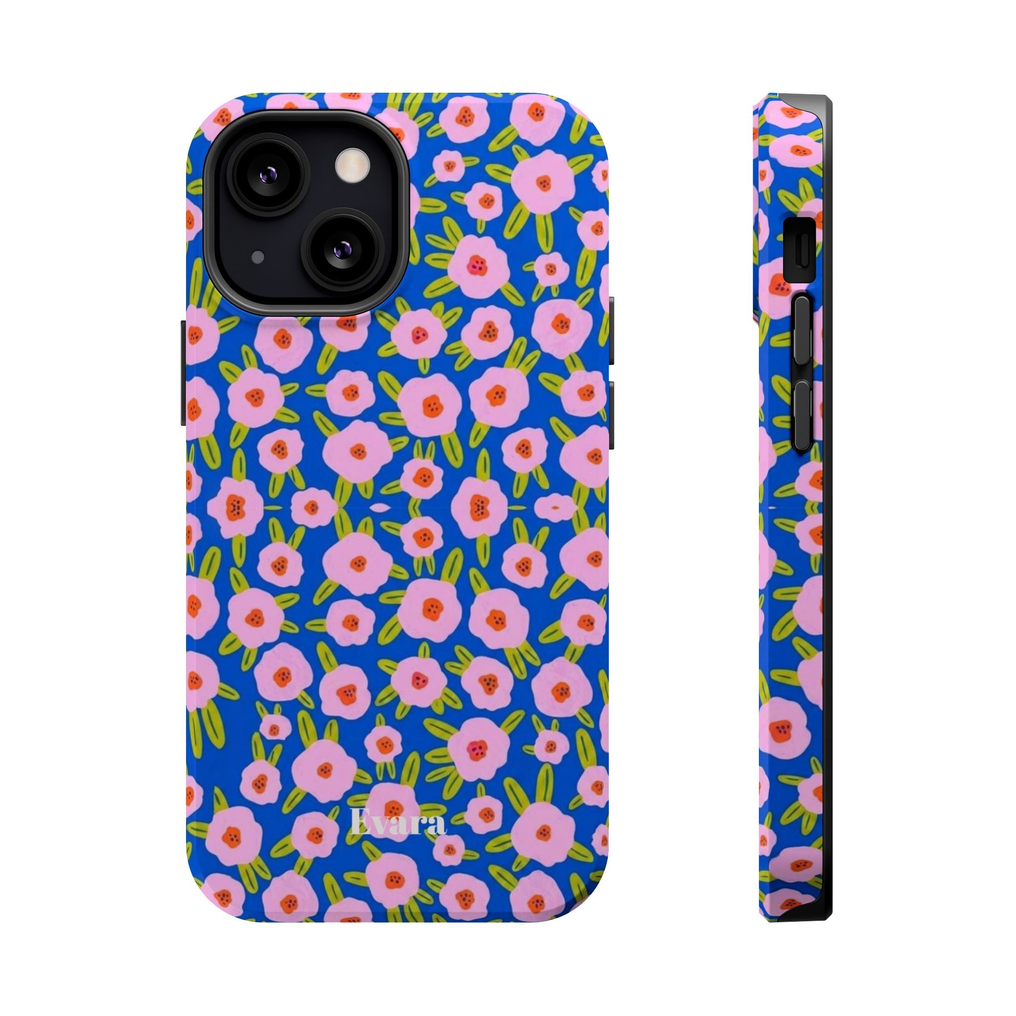 Bright Blue & Pink Floral Phone Case- Magsafe