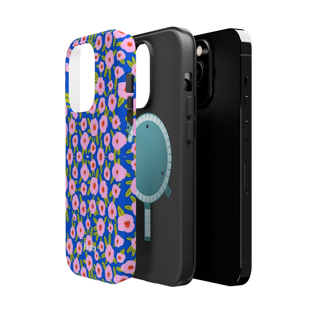 Bright Blue & Pink Floral Phone Case- Magsafe