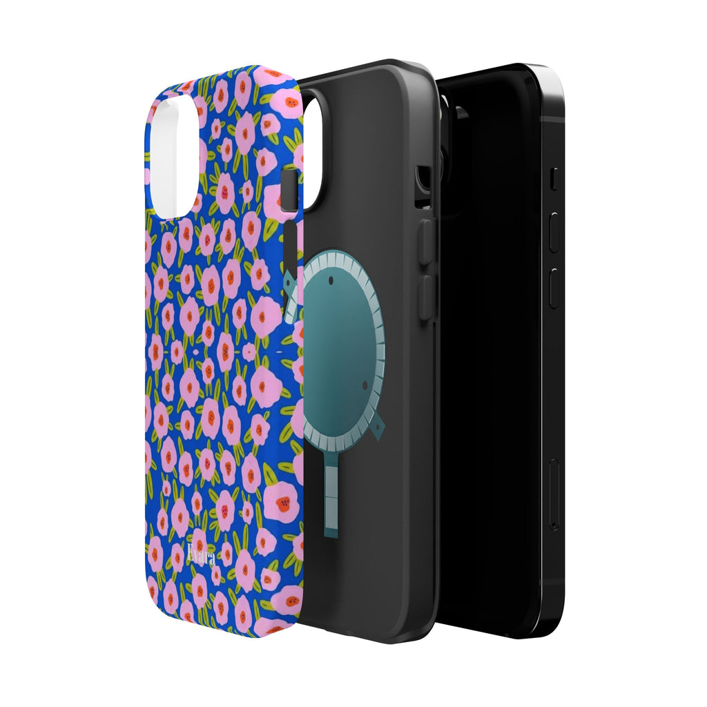 Bright Blue & Pink Floral Phone Case- Magsafe