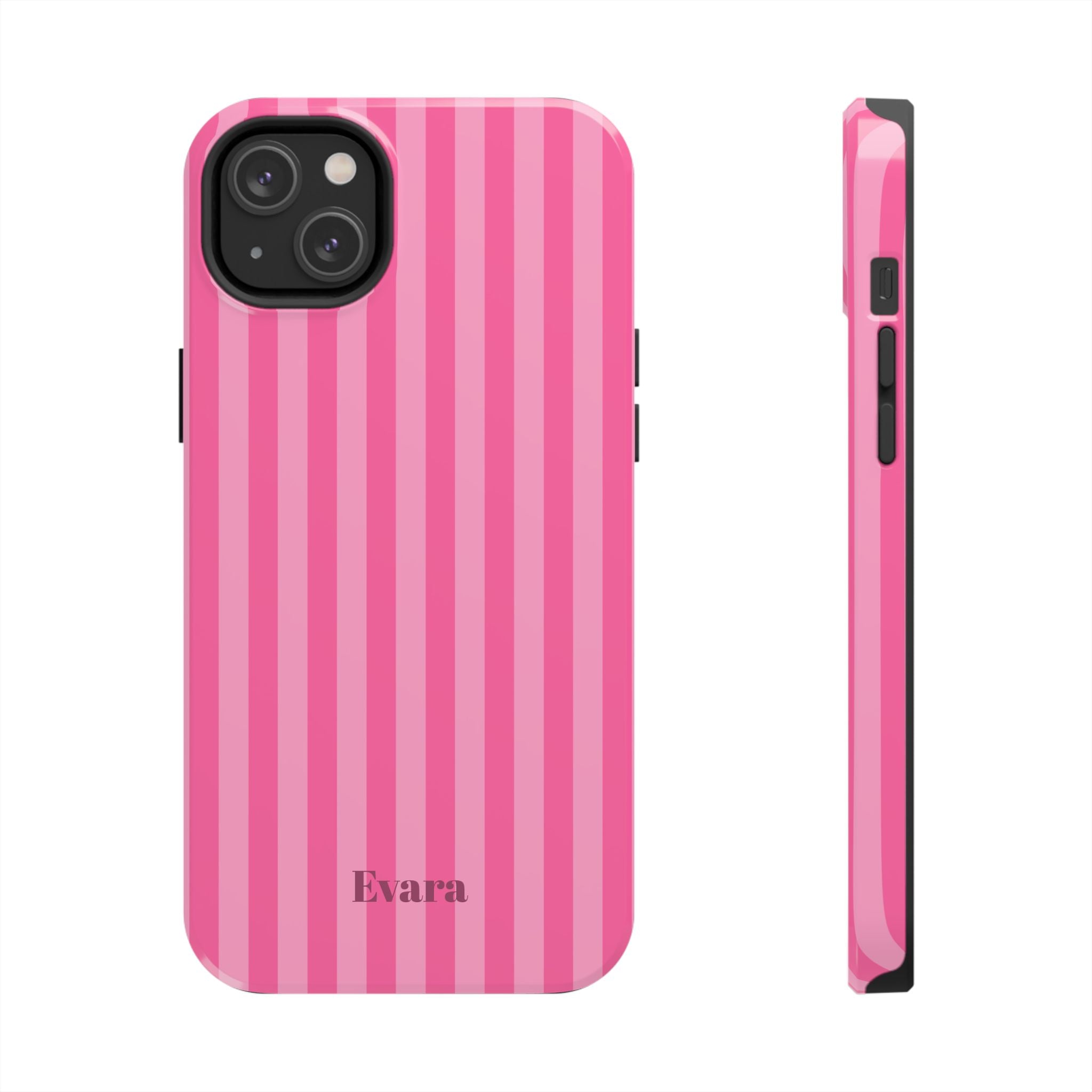 Pink Vertical Stripe Phone Case — Personalized Name Option