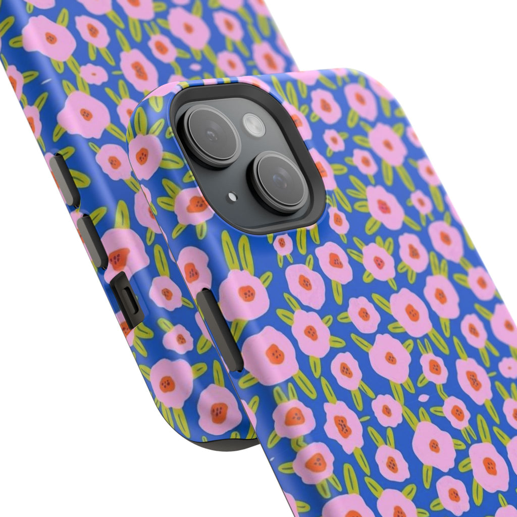Bright Blue & Pink Floral Phone Case- Magsafe