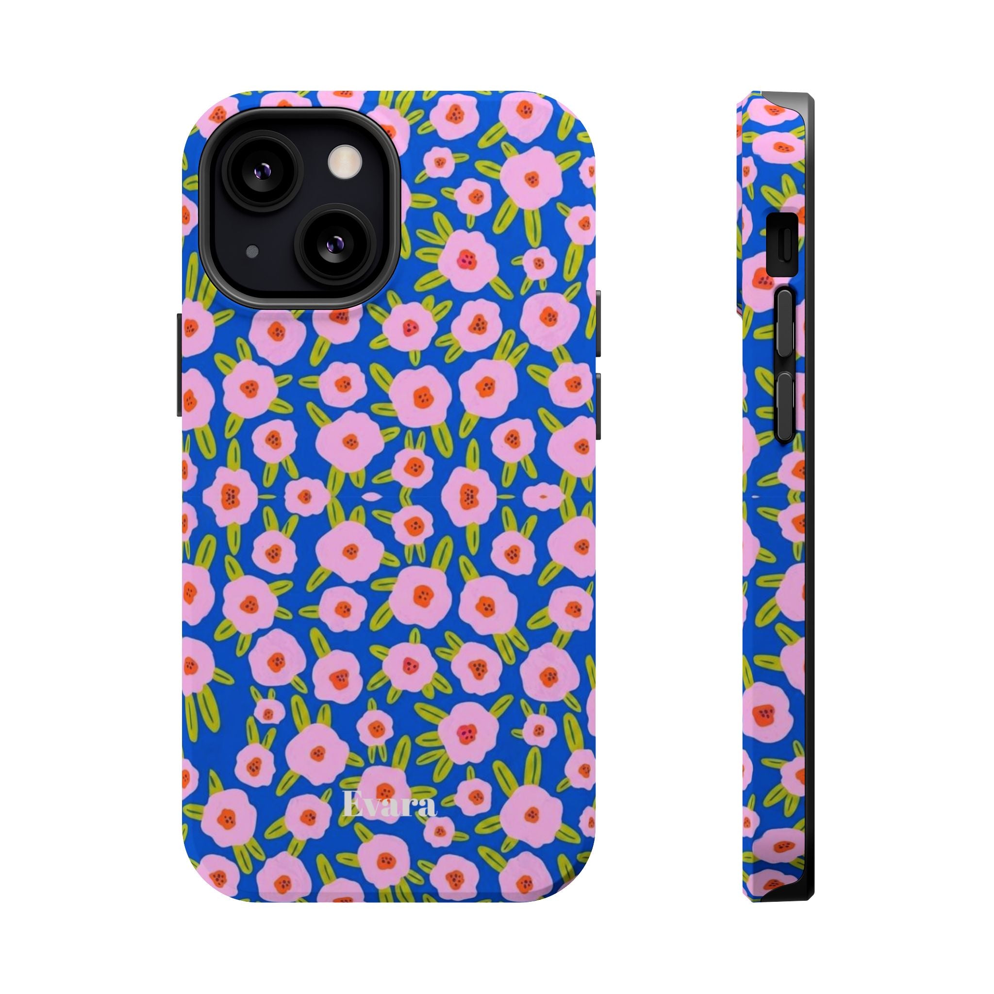 Bright Blue & Pink Floral Phone Case- Magsafe