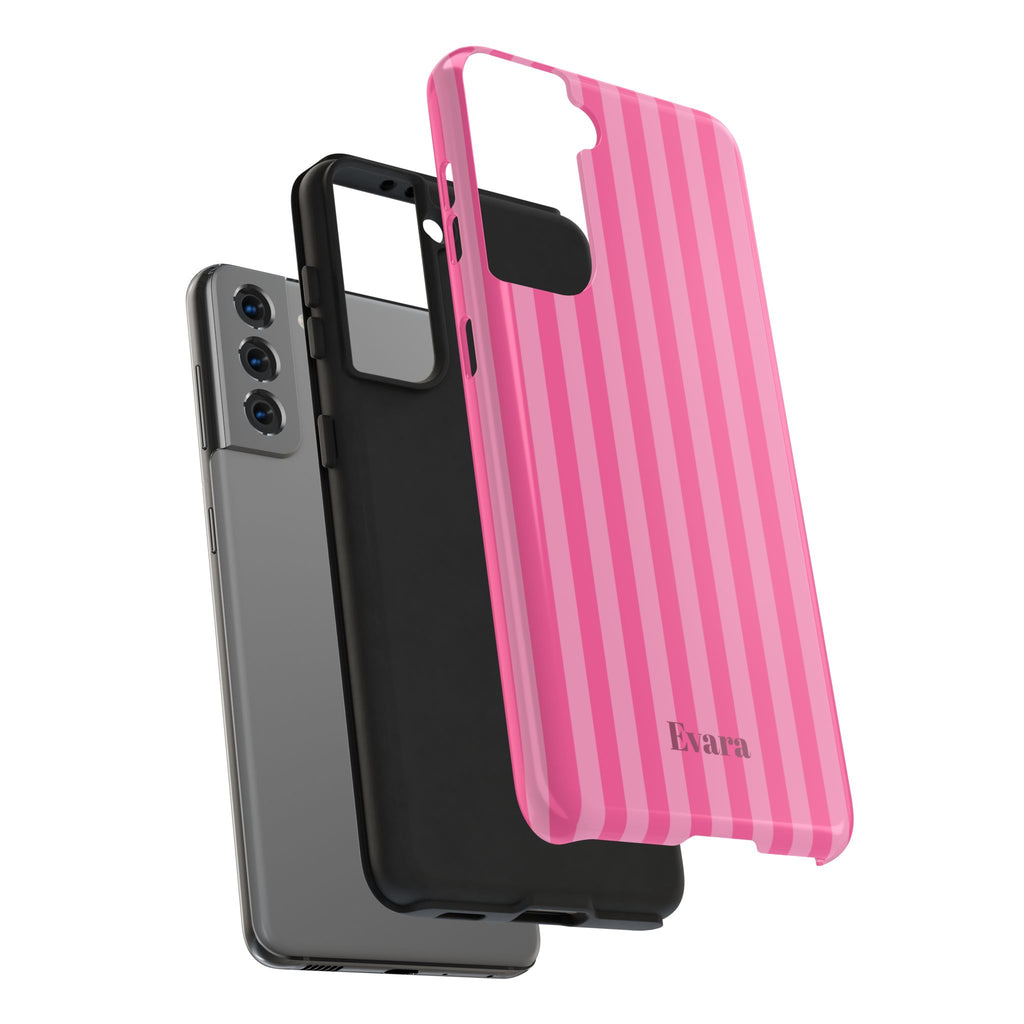 Pink Vertical Stripe Phone Case — Personalized Name Option
