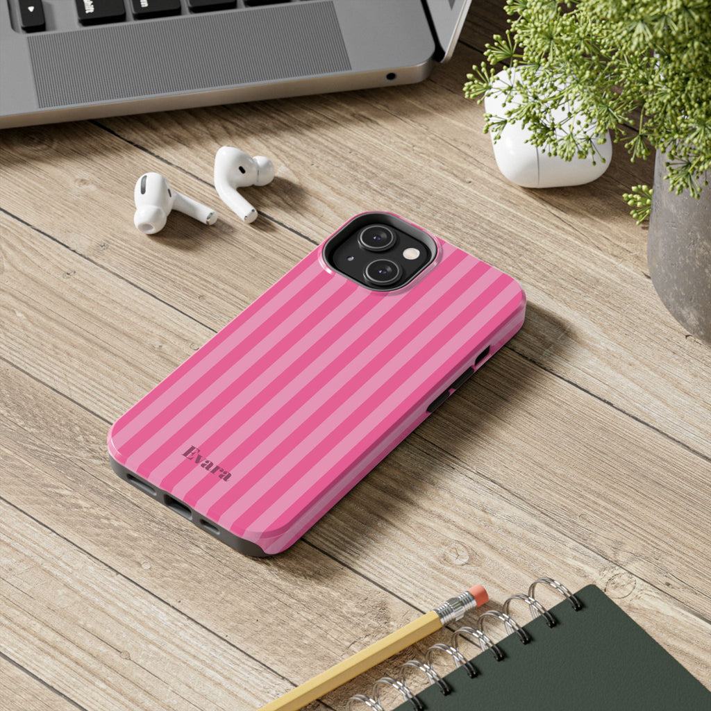 Pink Vertical Stripe Phone Case — Personalized Name Option