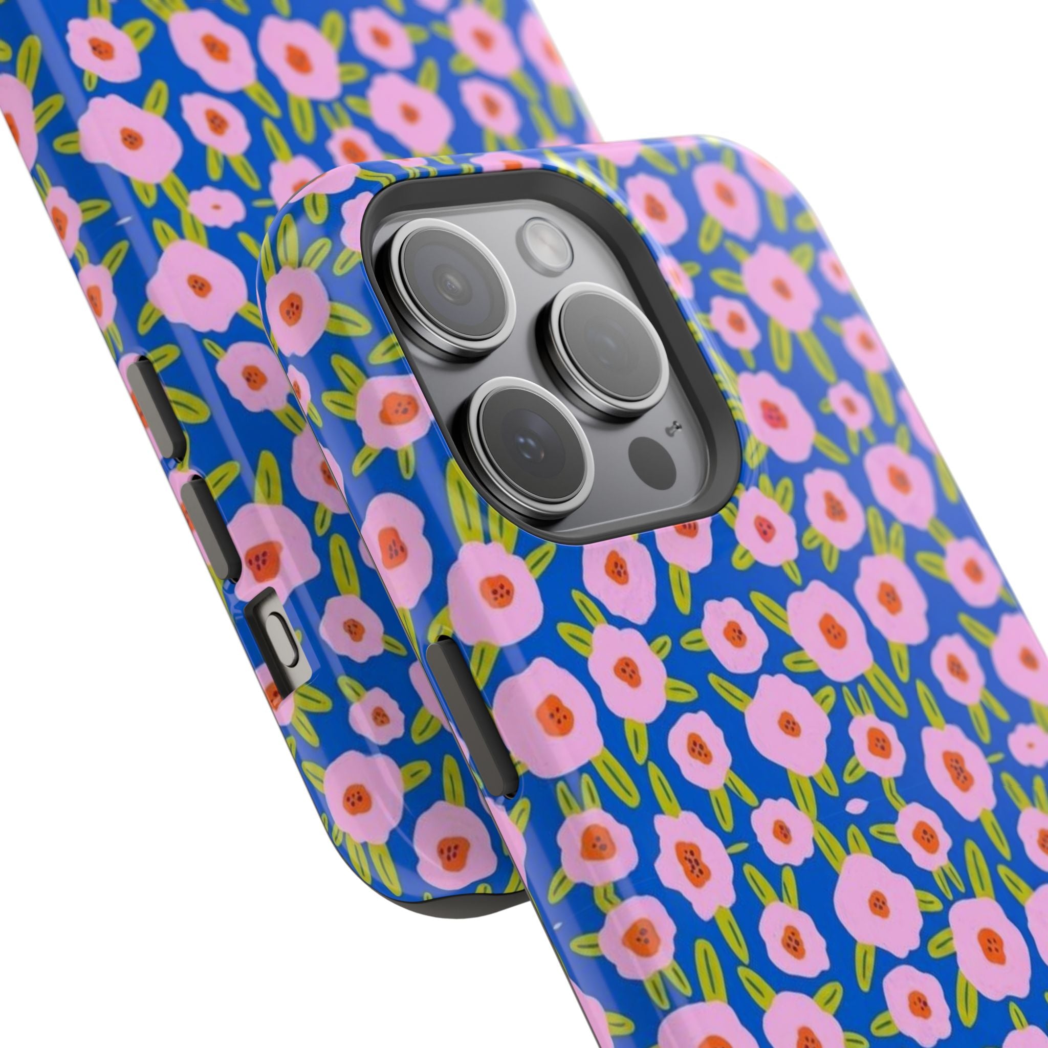 Bright Blue & Pink Floral Phone Case- Magsafe