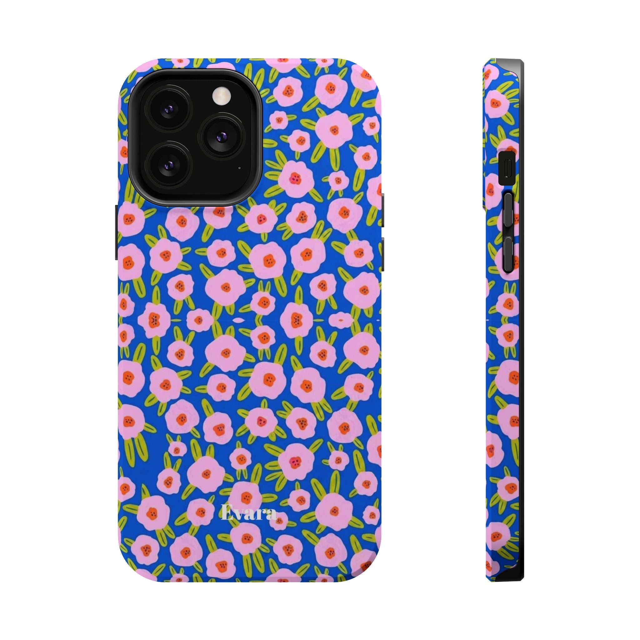 Bright Blue & Pink Floral Phone Case- Magsafe