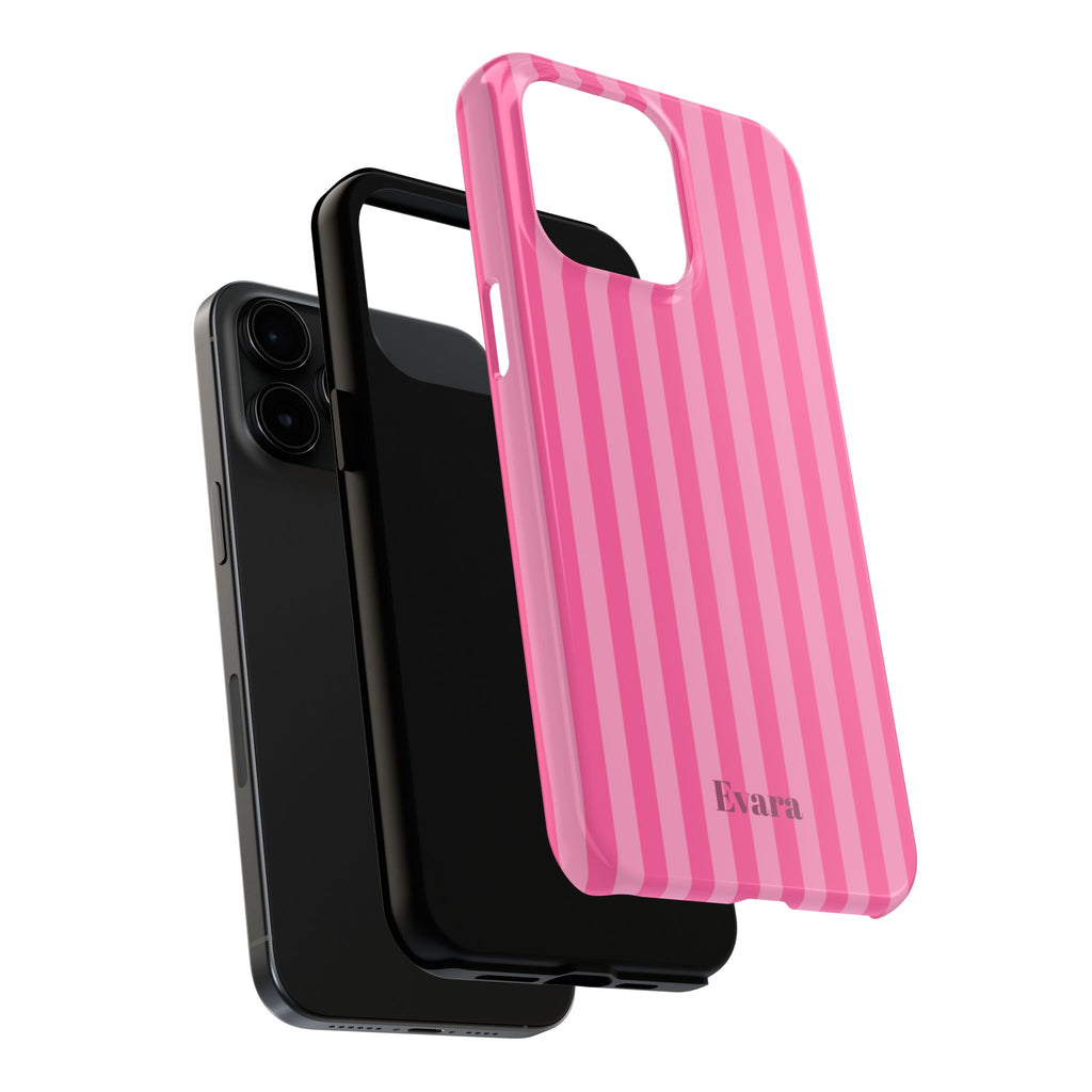 Pink Vertical Stripe Phone Case — Personalized Name Option