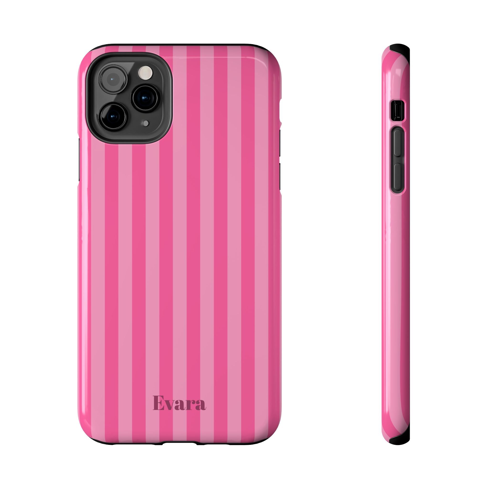Pink Vertical Stripe Phone Case — Personalized Name Option