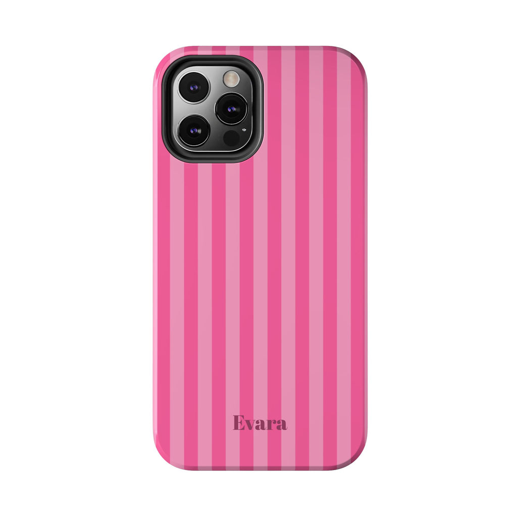 Pink Vertical Stripe Phone Case — Personalized Name Option