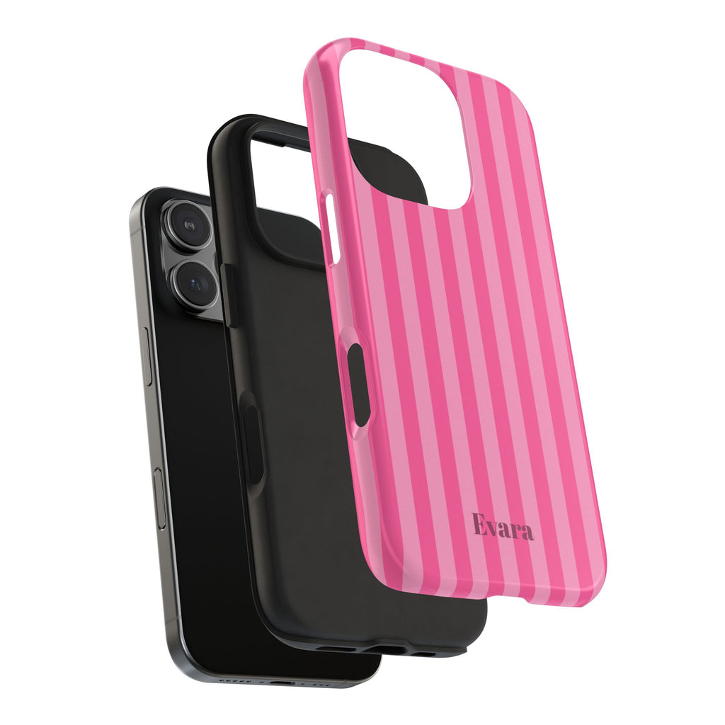Pink Vertical Stripe Phone Case — Personalized Name Option