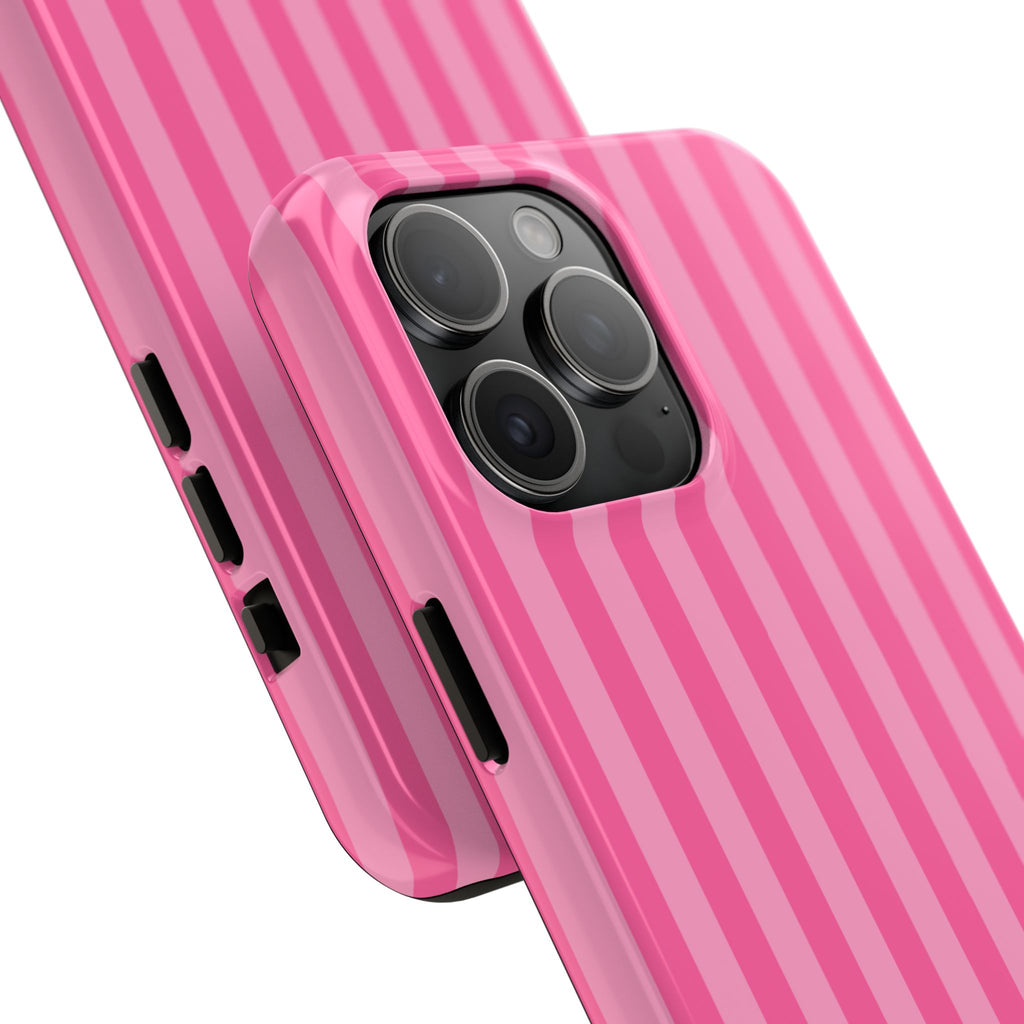 Pink Vertical Stripe Phone Case — Personalized Name Option