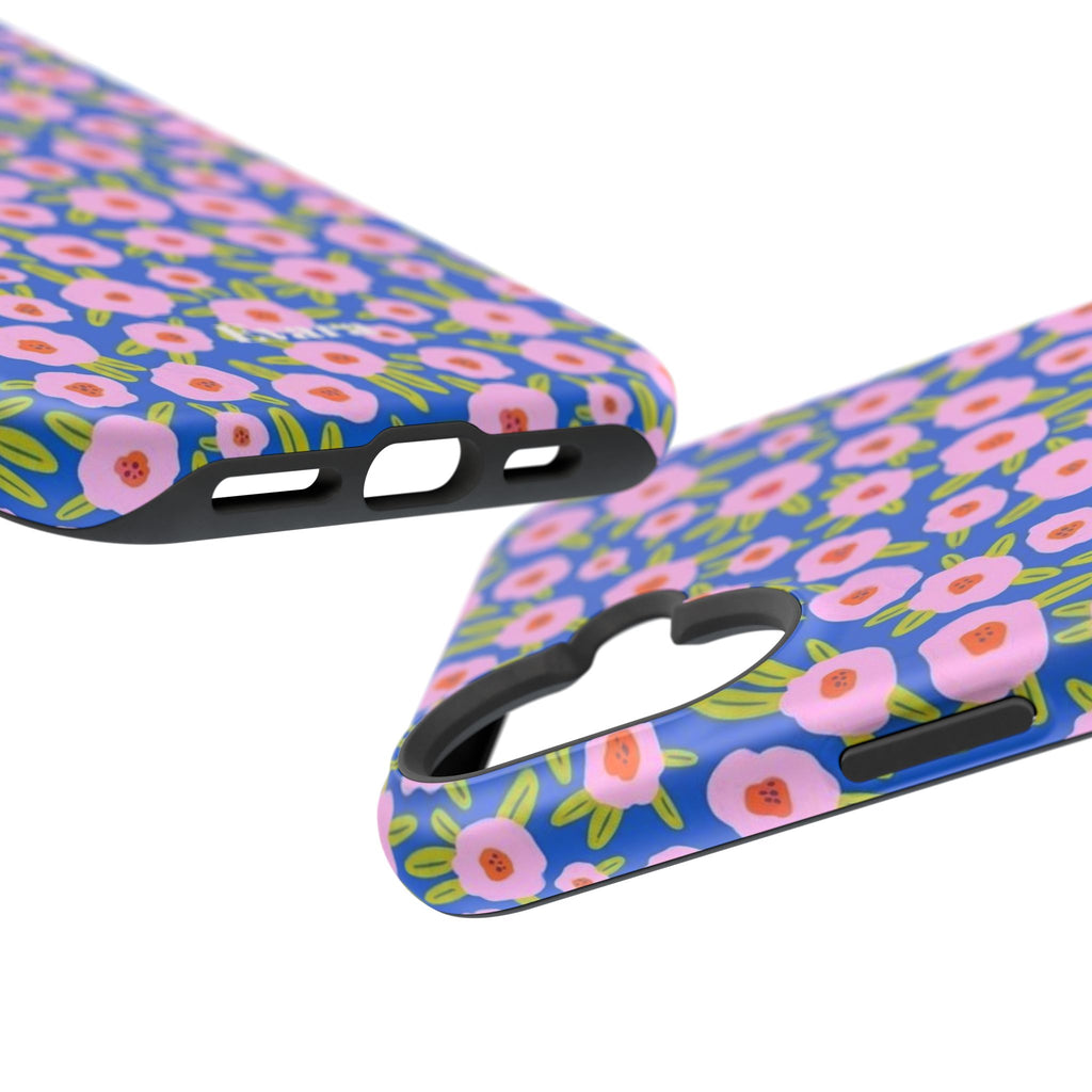 Bright Blue & Pink Floral Phone Case- Magsafe