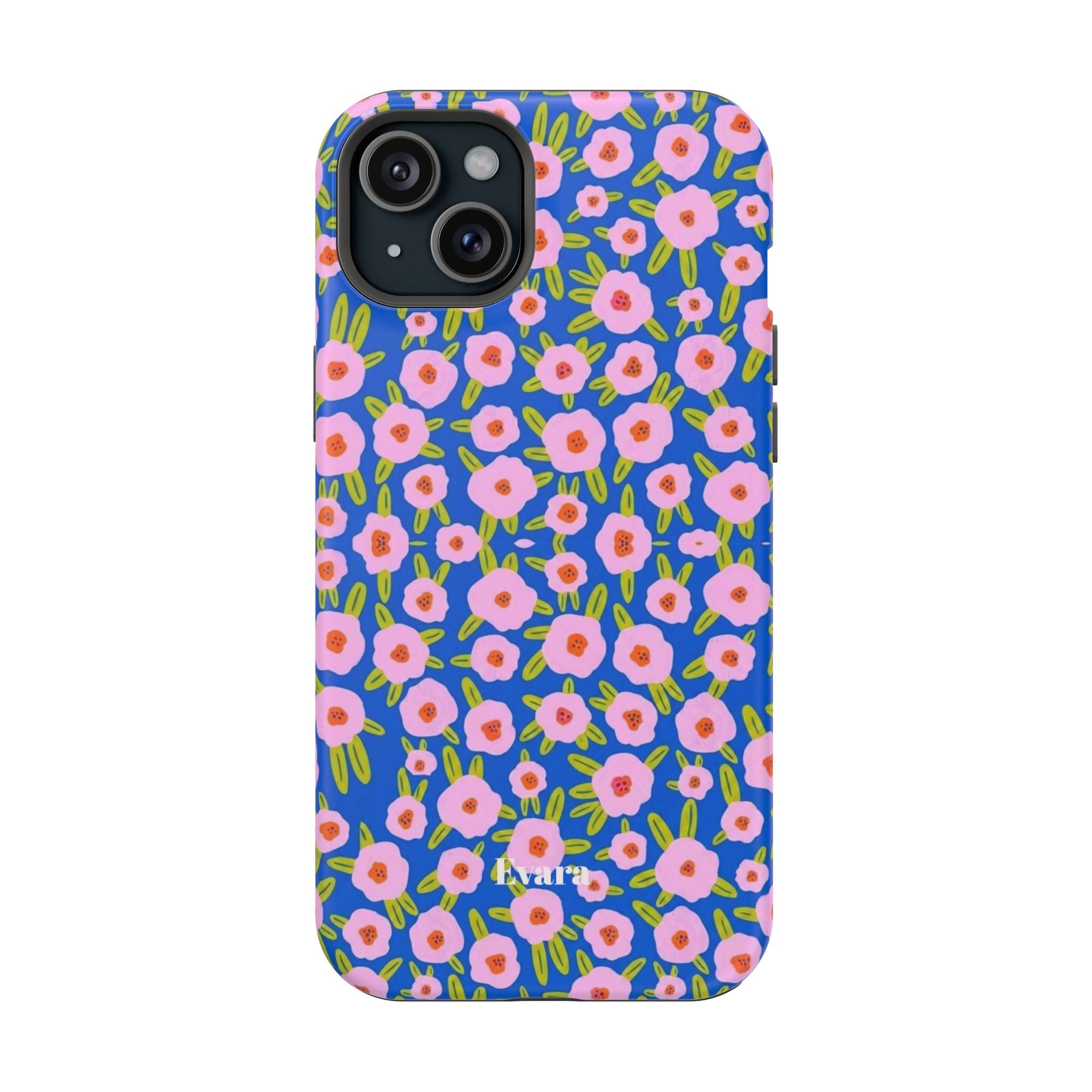 Bright Blue & Pink Floral Phone Case- Magsafe