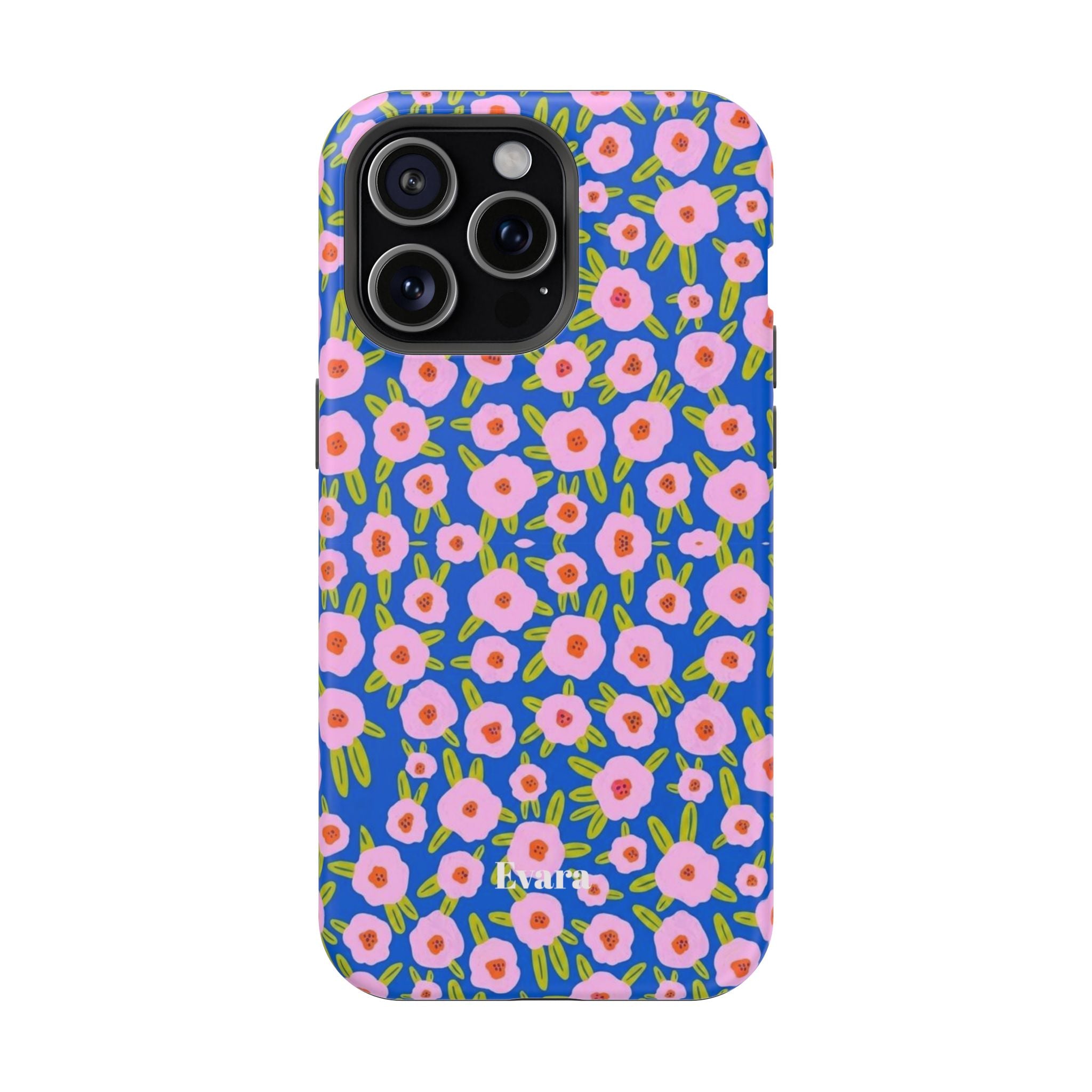 Bright Blue & Pink Floral Phone Case- Magsafe