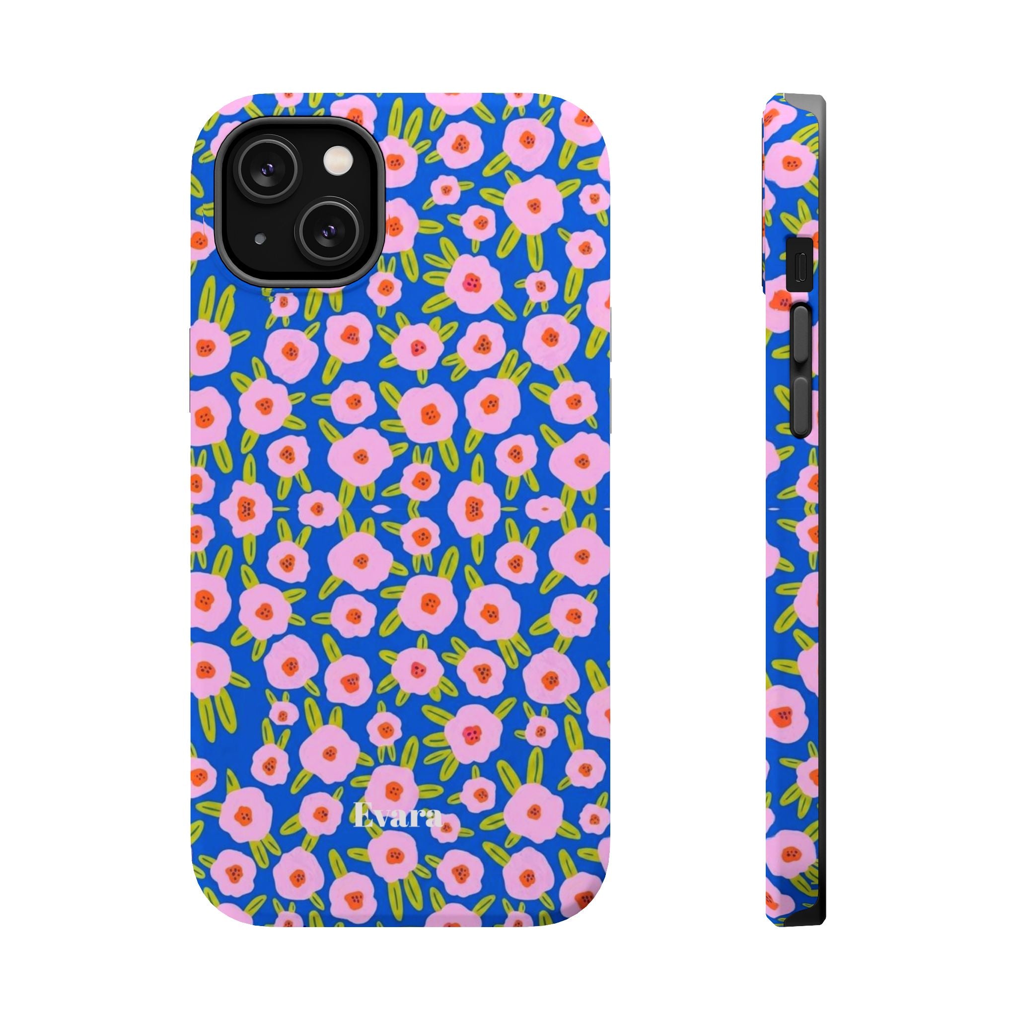 Bright Blue & Pink Floral Phone Case- Magsafe