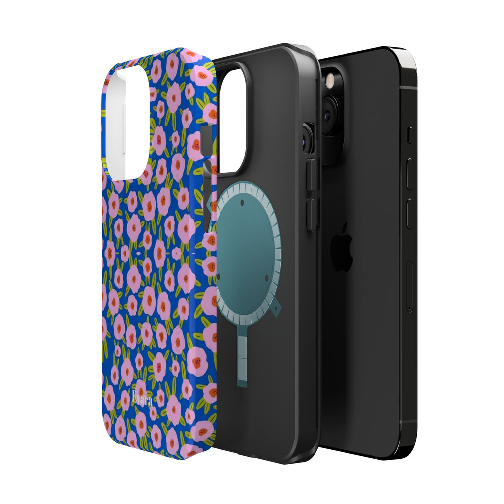 Bright Blue & Pink Floral Phone Case- Magsafe