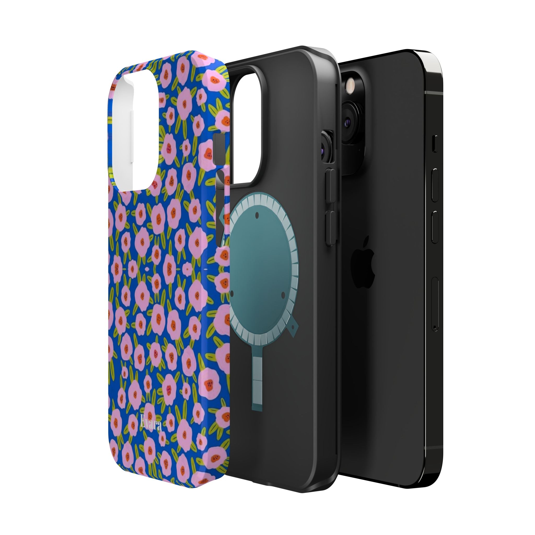 Bright Blue & Pink Floral Phone Case- Magsafe