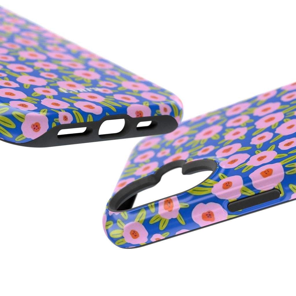 Bright Blue & Pink Floral Phone Case- Magsafe